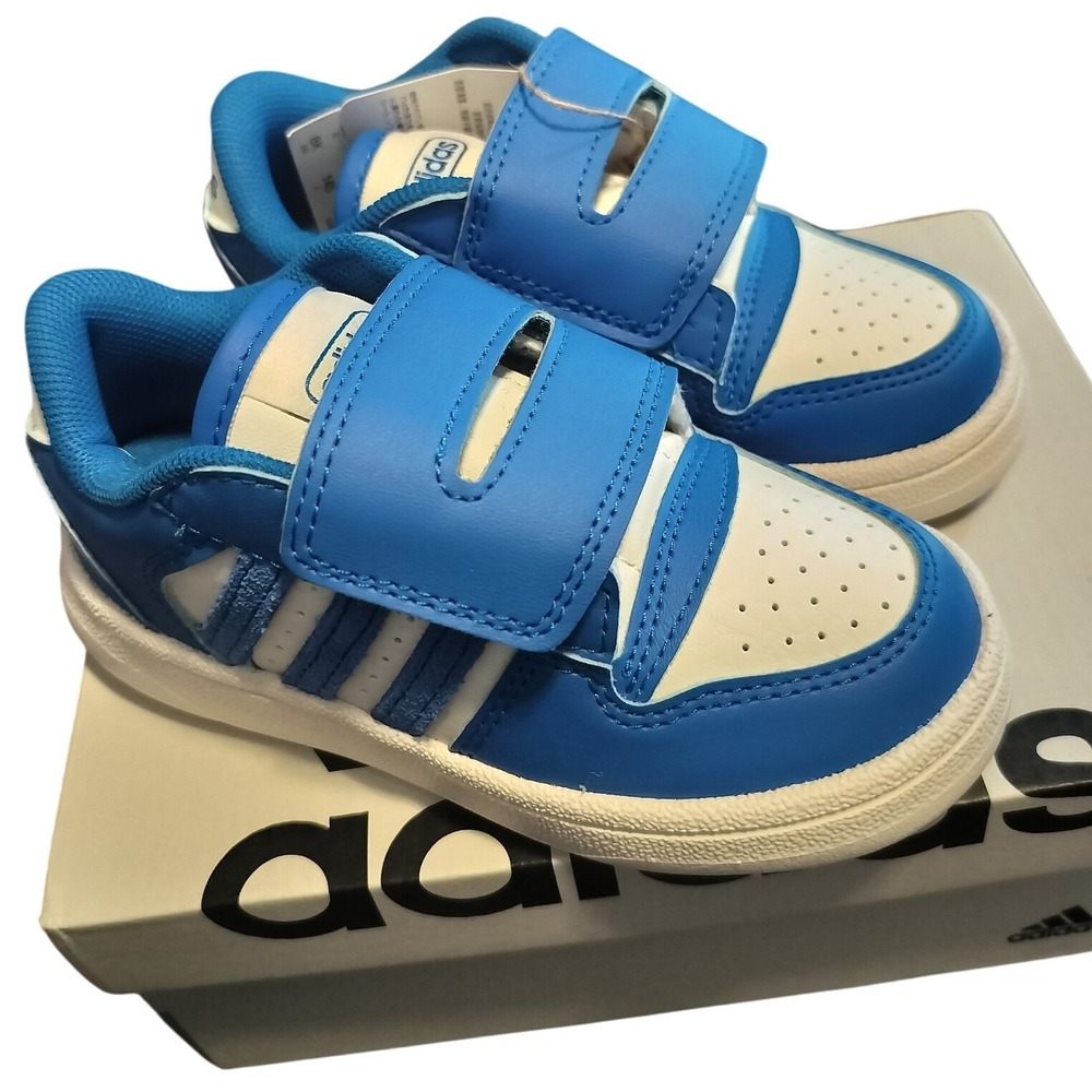 NEW Adidas Break‎ Start Leather Blue White Stripes Toddler 8 No Laces Sneakers